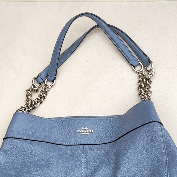 COACH Lexy Silver Chain Shoulder Bag Purse in Blue Cornflower F27594 - Picture 3 of 15